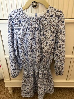 Girls Floral Blue Long-Sleeve Dress